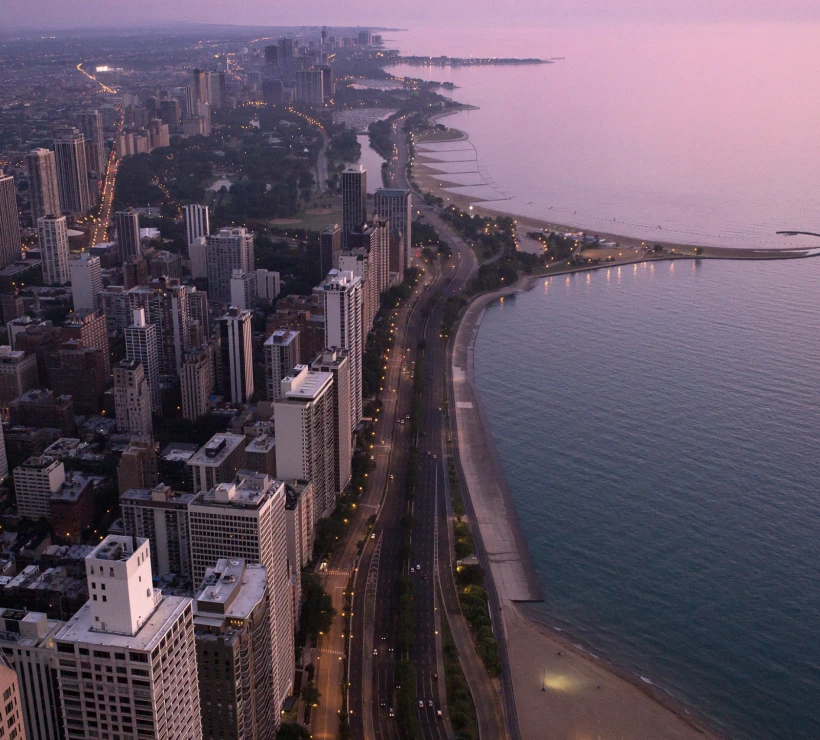 Lake Shore Drive in Chicago from a bird eye view
